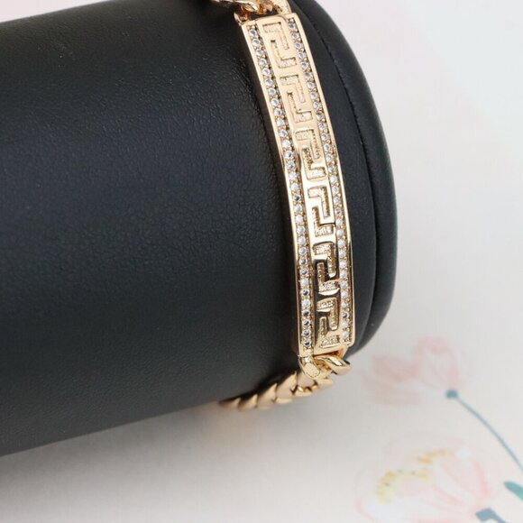 "Elegant Greek Key Rose Gold Bracelet with Sparkling CZ Accents, XPBL0964 - Picture 10 of 12